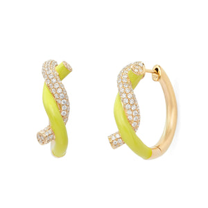 Fruit Hoops Knot Enamel Earrings (Neon Yellow)